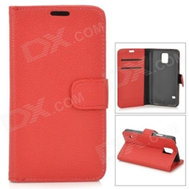 PU-S5 Stylish Flip-open PU Case w/ Stand + Card Slot for Samsung Galaxy S5 - Red