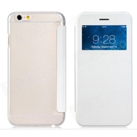 Protective Flip-Open PU Cover + PC Back Case w/ Display Window for 4.7" IPHONE 6 - White