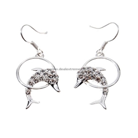 Glamorous Designer Crystal Dolphin Leap 925 Silver Earrings