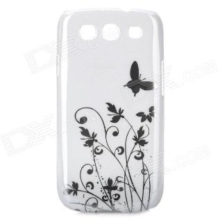 Elegant Flower and Butterfly Pattern Protective Case for Samsung Galaxy S3 i9300 - White + Silver