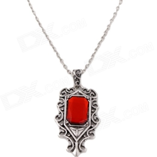 Retro Hollow-out Artificial Ruby Pendant Necklace - Antique Silver + Red