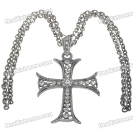 Vintage Imitated Diamond Alloy Cross Pendant Necklace