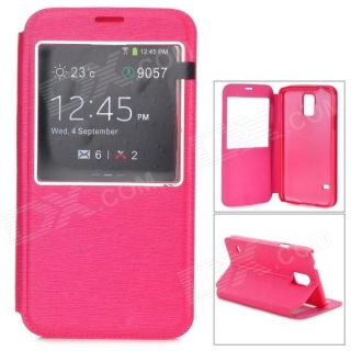 S-What Protective Flip Open PU + PC Case w/ Stand / Display Window for Samsung Galaxy S5 / i9600