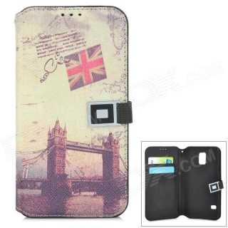 London Bridge Pattern Protective PU Leather Flip-Open Case for Samsung Galaxy S5 - Beige + Black