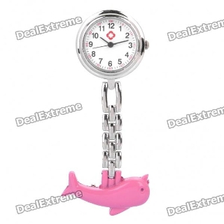Metal Brooch/Lapel Nurse Watch - Silver + Pink 