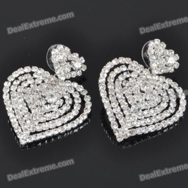 Elegant Heart Shaped Imitated Diamond + Alloy Earrings - Silver (Pair)