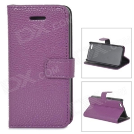 Lichee Pattern Protective PU Leather Case Cover Stand w/ Card Slots for Iphone 5C - Purple 