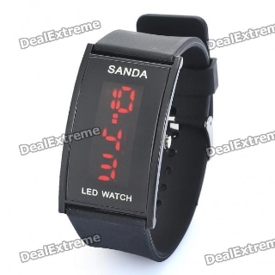 Fashion Silicone Band Red LED Water Resistant Wrist Watch - Black