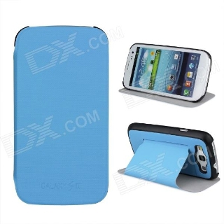 Protective ABS Plastic + PU Leather Foldable Holder Case for Samsung i9300 - Blue