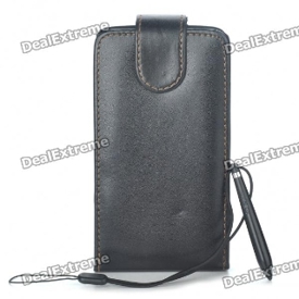 Protective Foldable PU Leather Case with Stylus Strap for Samsung i9100 Galaxy S2 - Black