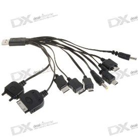 10-in-1 USB Powered Charging Cable for iPod/PSP/Cell Phones