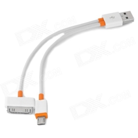 2-in-1 USB Male to Micro USB / Apple 30-Pin Cable - White (18cm)