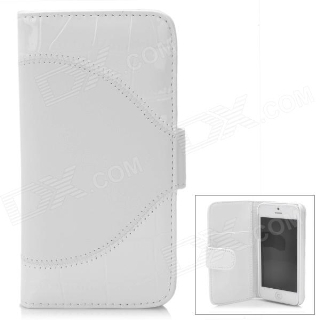 Crocodile Embossed Pattern Protective PU Leather Flip Open Case for iPhone 5 - White 