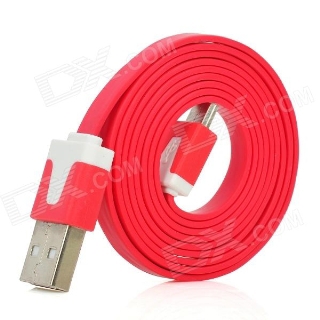 USB 2.0 Male to Micro USB Male Charging Data Flat Cable for Samsung i9300 / HTC - Red (100cm)