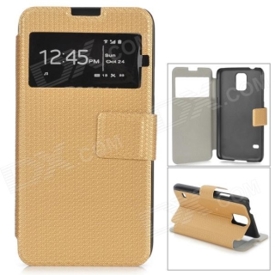 S5-W Protective PU Leather + Plastic Flip Open Case w/ Stand / Display Window for Samsung Galaxy S5