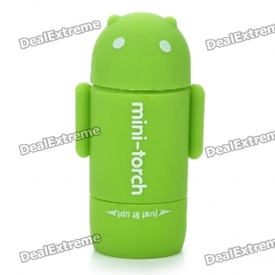 Mini Android Figure Style USB Rechargeable 2-Mode White LED Flashlight - Green