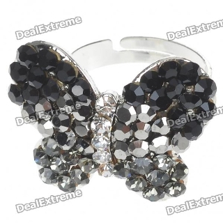 Pretty Austrian Crystal Butterfly Cut Ring (Black Onyx)