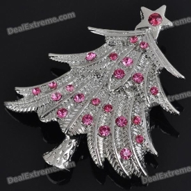 Charming Christmas Tree Style Imitated Diamond Alloy Brooch - Silver + Red