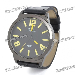 Fashion PU Leather + Stainless Steel Water Resistant Wrist Watch 